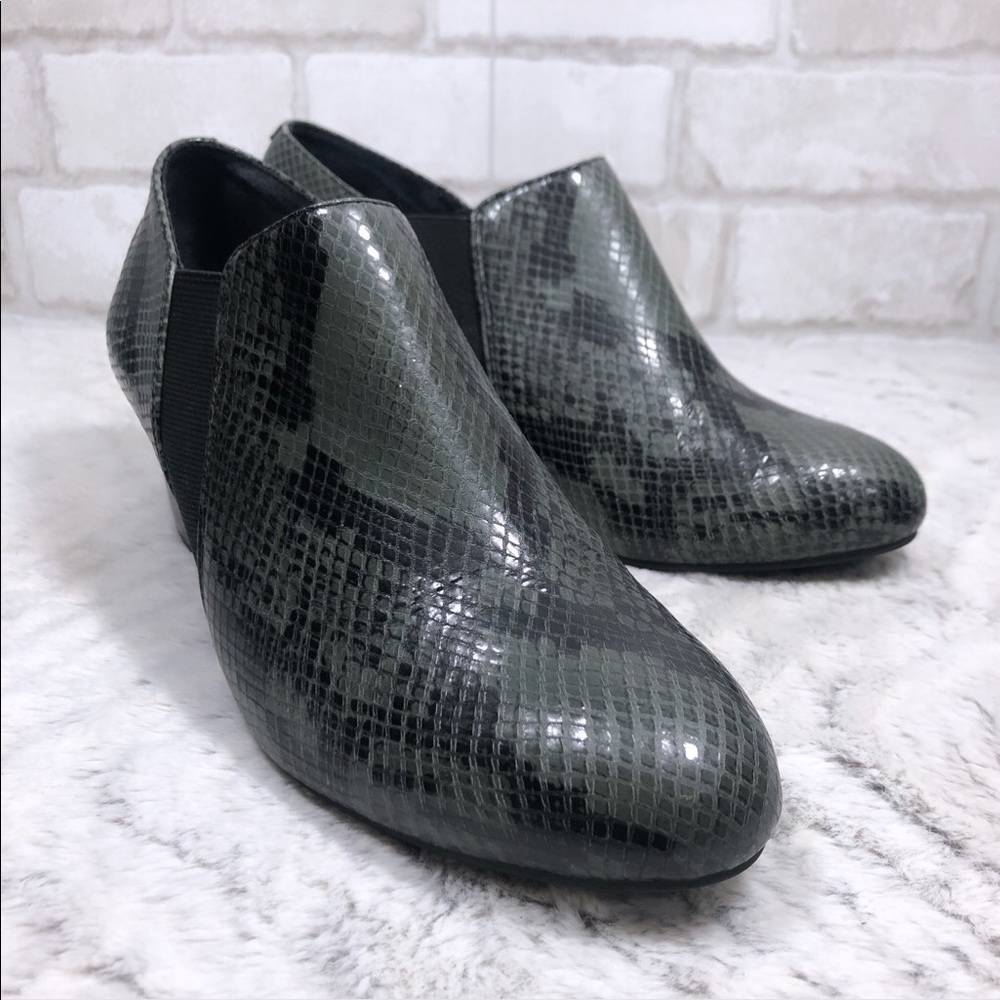 Tanton Leather Snake Print Wedge Slip On Booties